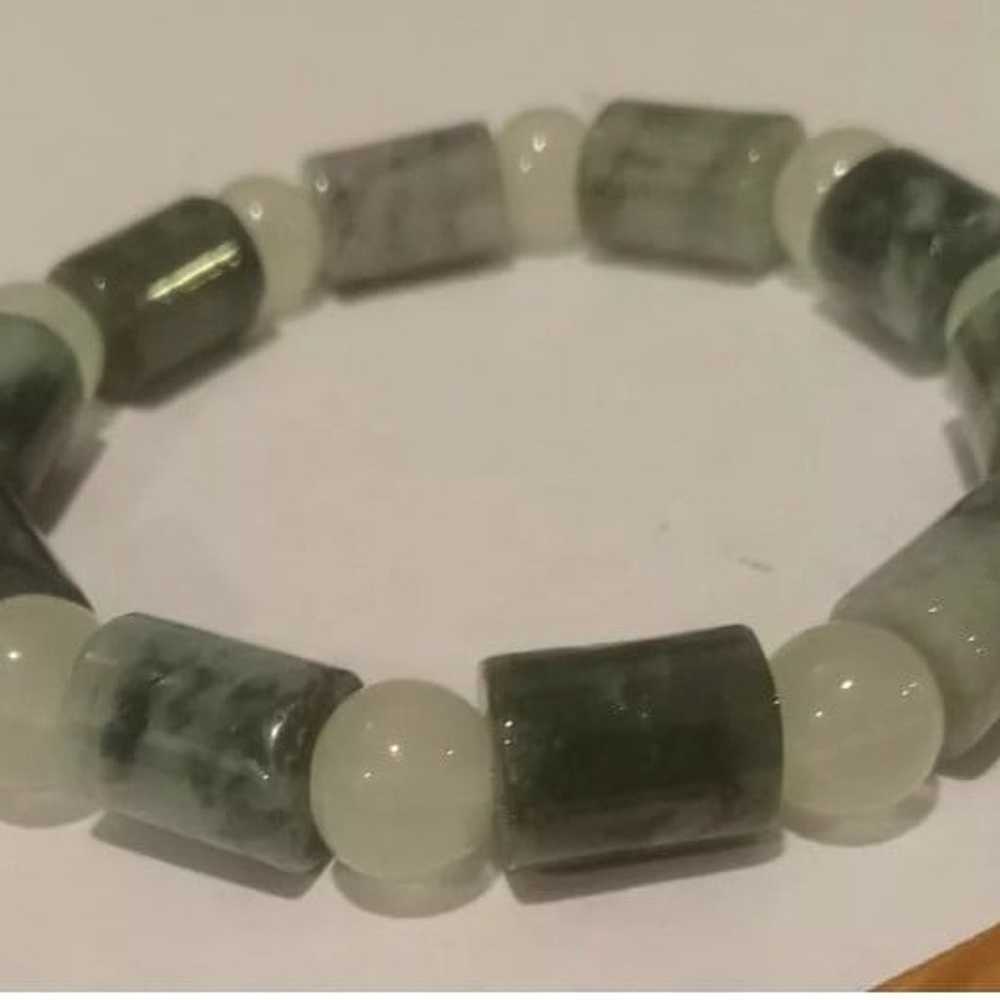 Vintage natural jade Jadeite stone Bead Stretch b… - image 4