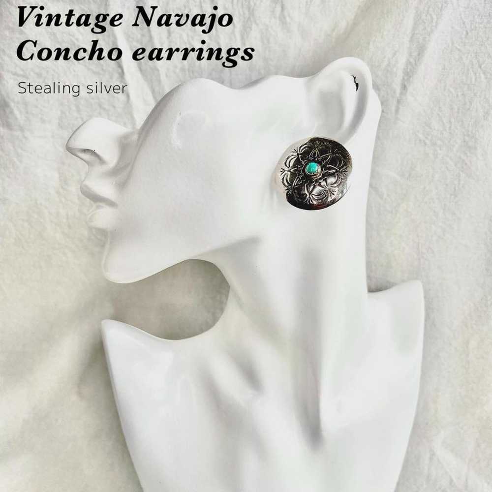 Vintage Handmade Navajo Concho Turquoise Earrings… - image 1