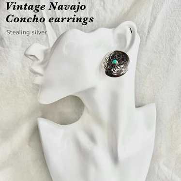 Vintage Handmade Navajo Concho Turquoise Earrings… - image 1