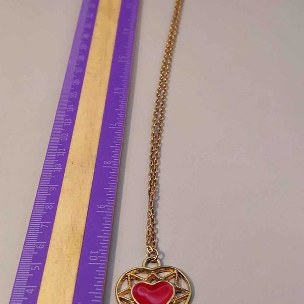 Vintage Red Enamel Heart Pendant Necklace - image 3