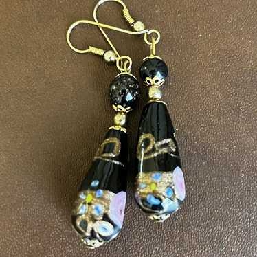 Italian Wedding Cake Earrings Black, Hand Painted… - image 1