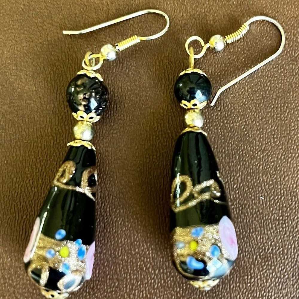 Italian Wedding Cake Earrings Black, Hand Painted… - image 2