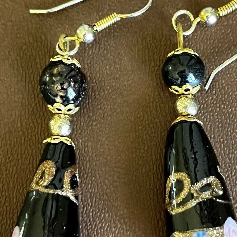 Italian Wedding Cake Earrings Black, Hand Painted… - image 5