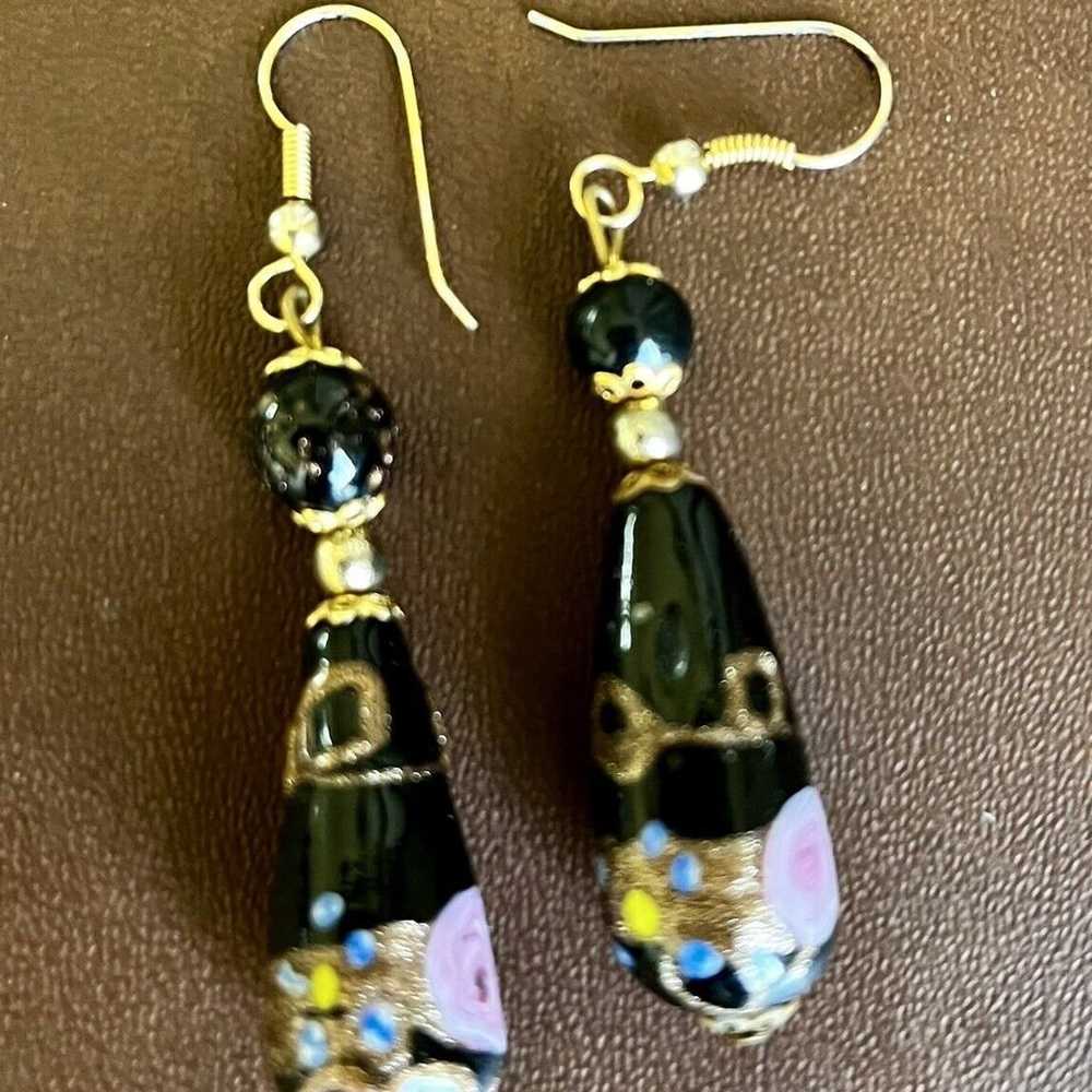 Italian Wedding Cake Earrings Black, Hand Painted… - image 7