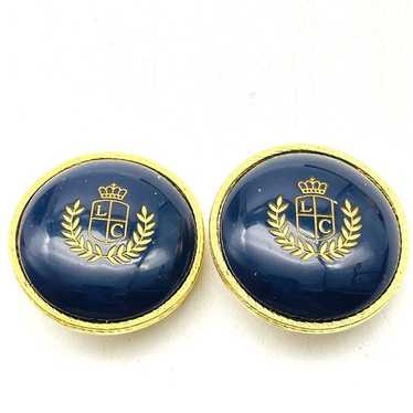 LIZ CLAIBORNE Vintage Crest Earrings Clip On Gold… - image 1