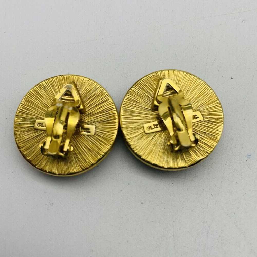 LIZ CLAIBORNE Vintage Crest Earrings Clip On Gold… - image 2