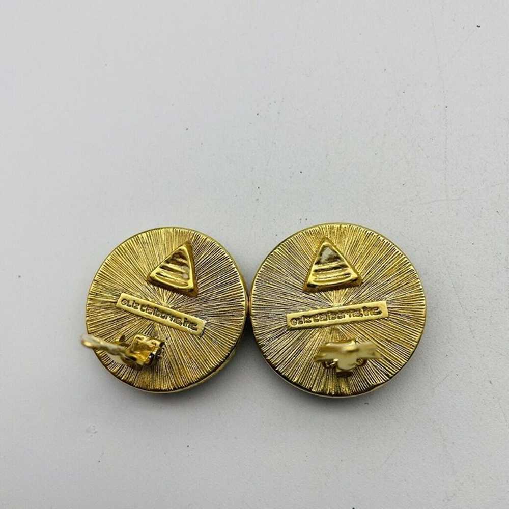 LIZ CLAIBORNE Vintage Crest Earrings Clip On Gold… - image 3