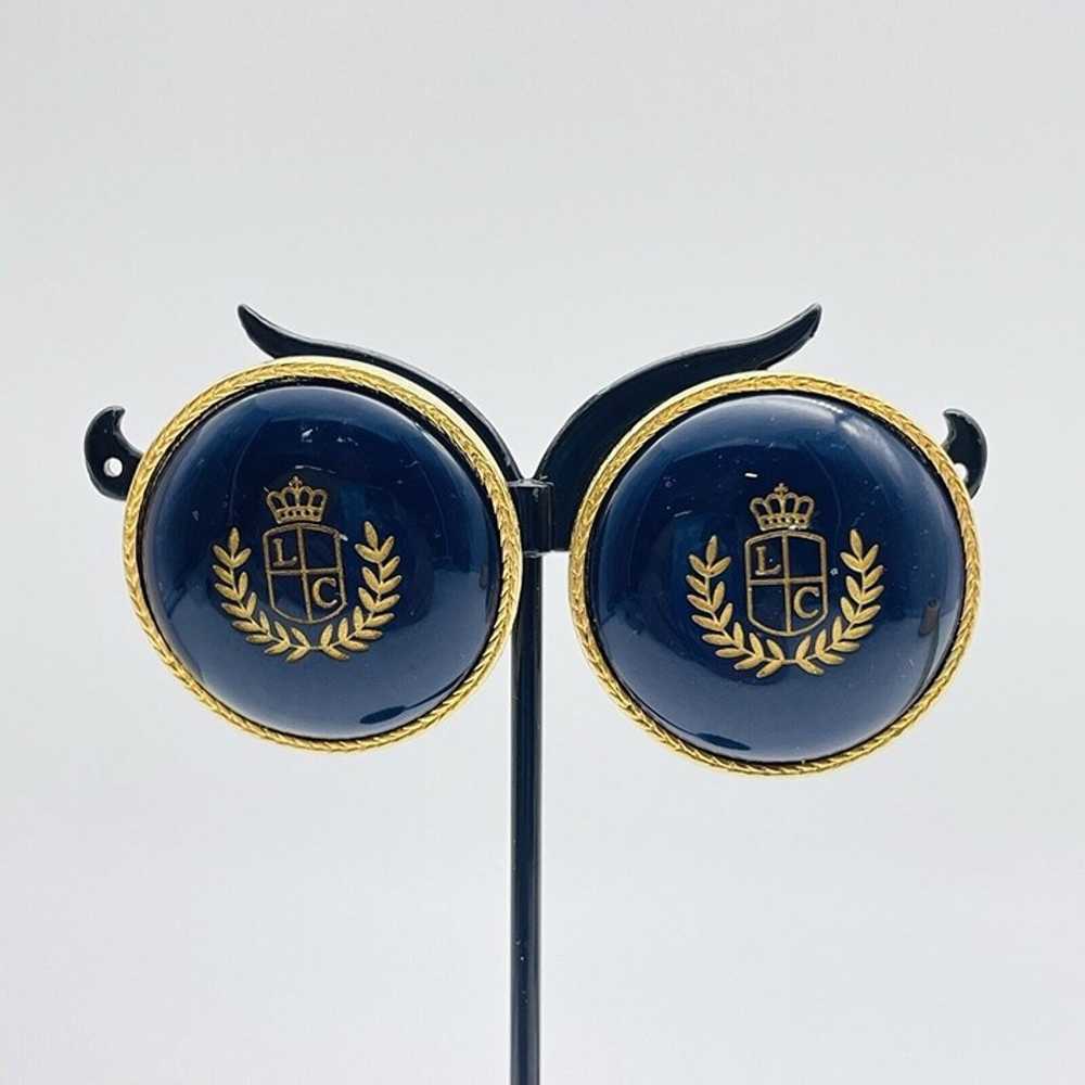 LIZ CLAIBORNE Vintage Crest Earrings Clip On Gold… - image 5