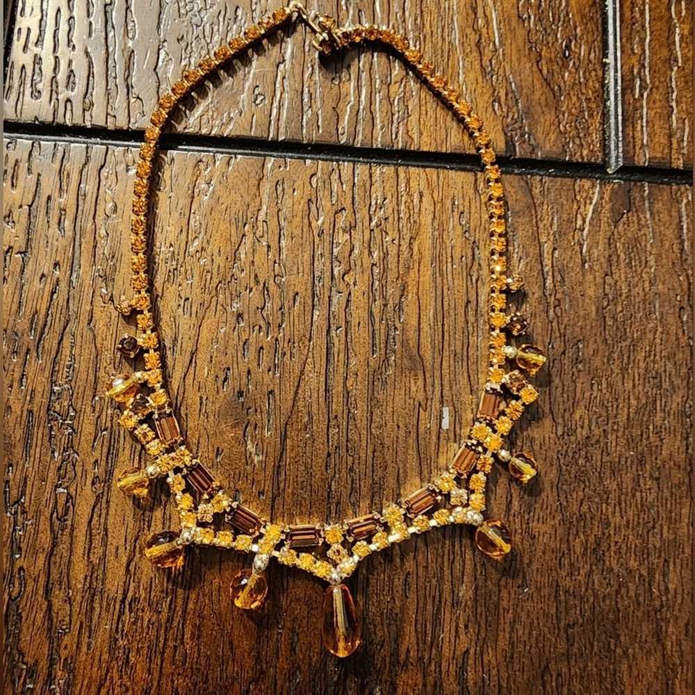 Vintage Amber and Rhinestone, bead 50's Necklace - image 1