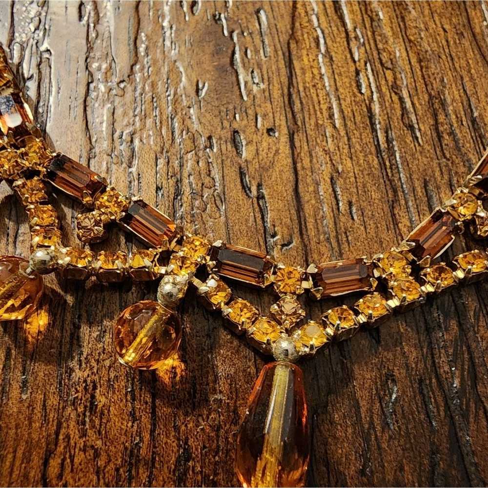 Vintage Amber and Rhinestone, bead 50's Necklace - image 2