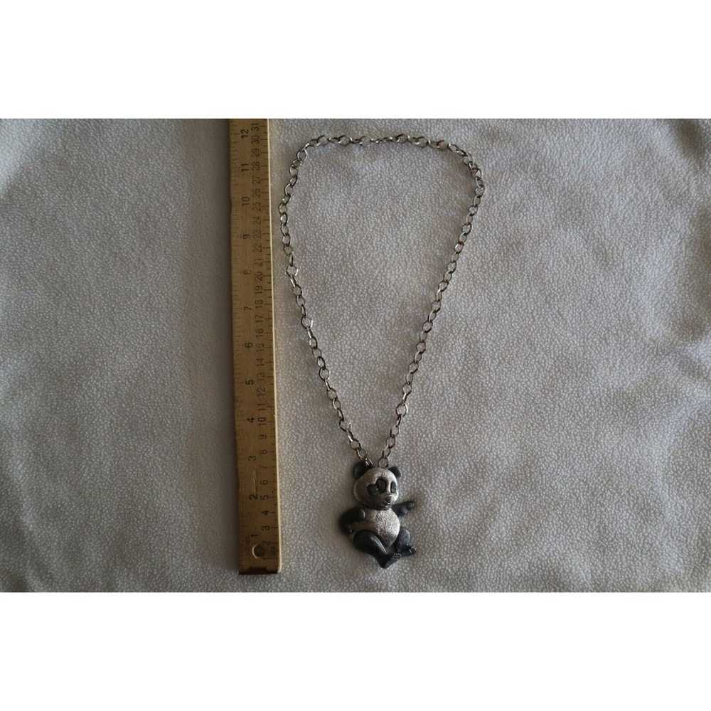 Vintage Napier Silvertone Panda Bear Pendant 24" … - image 2