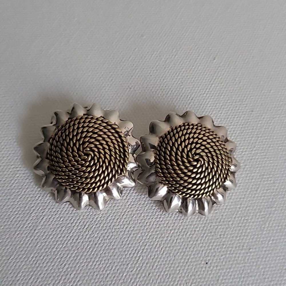 Vintage 925 Silver sunflower clip on earrings - image 1