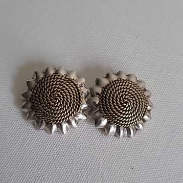 Vintage 925 Silver sunflower clip on earrings - image 1