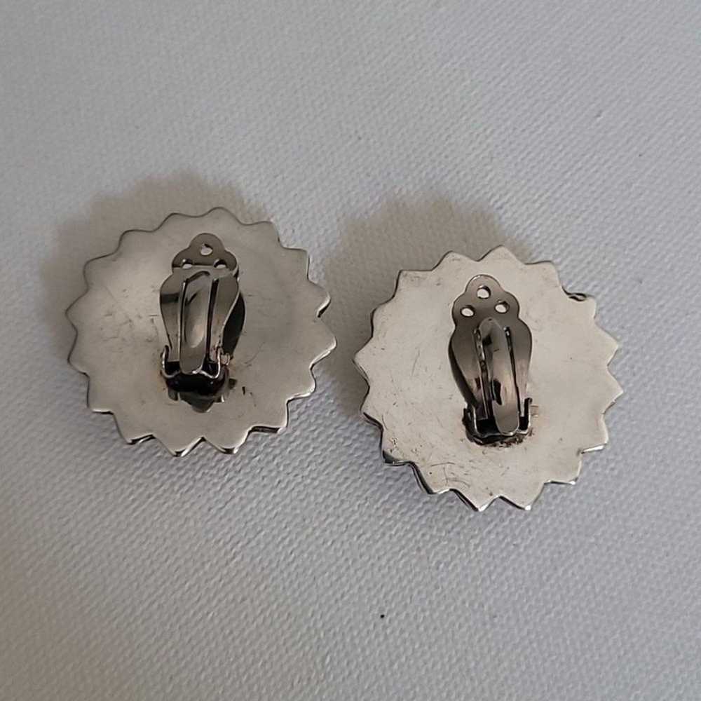 Vintage 925 Silver sunflower clip on earrings - image 2