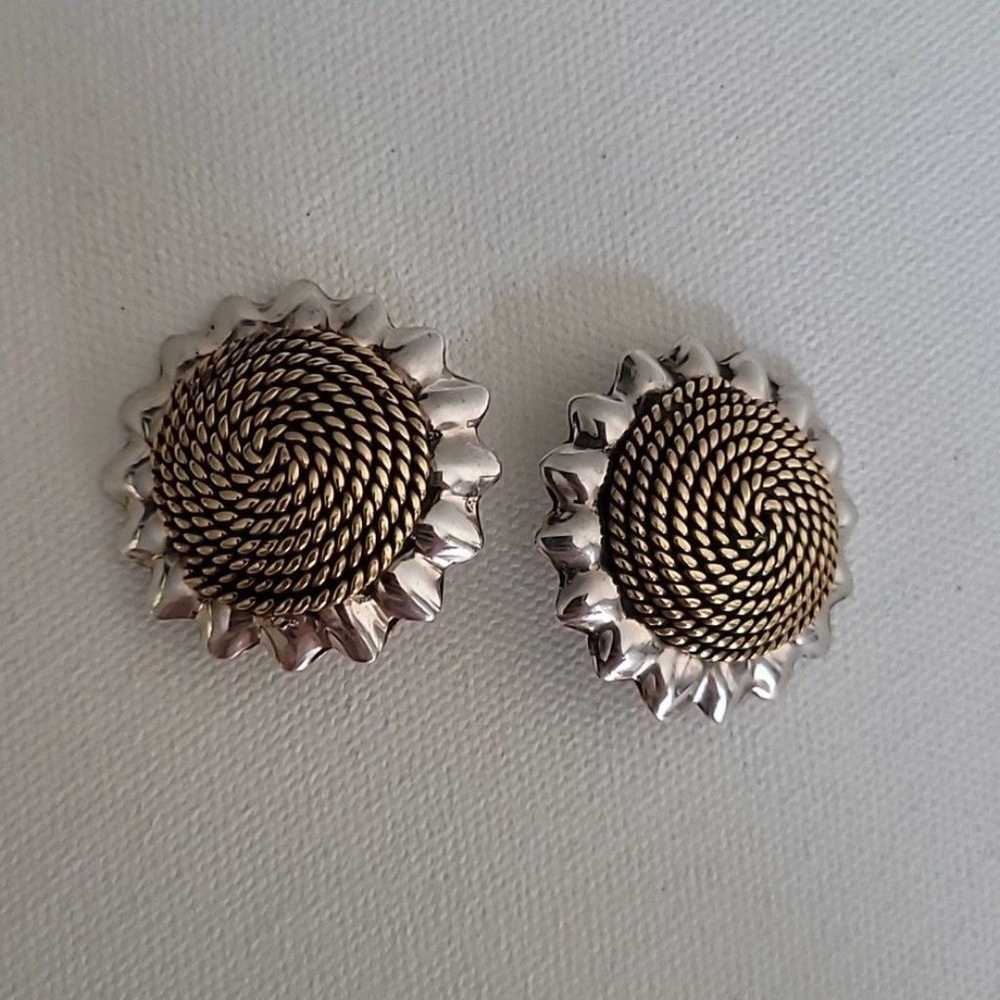 Vintage 925 Silver sunflower clip on earrings - image 4