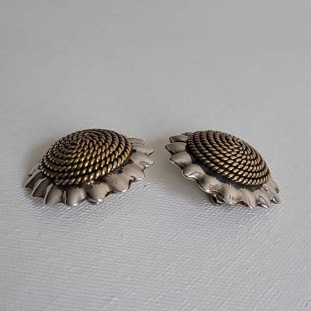 Vintage 925 Silver sunflower clip on earrings - image 5