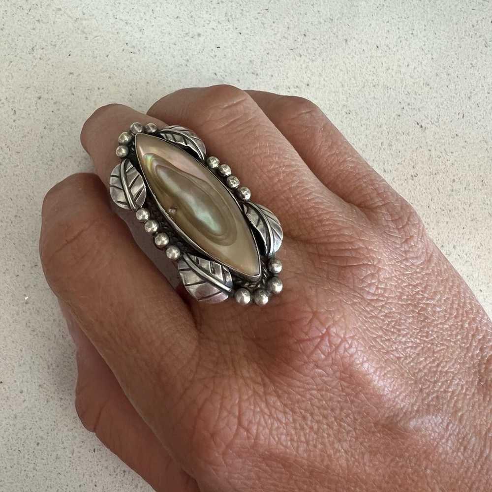 Vintage Sterling Silver & Mother of Pearl Navajo … - image 5