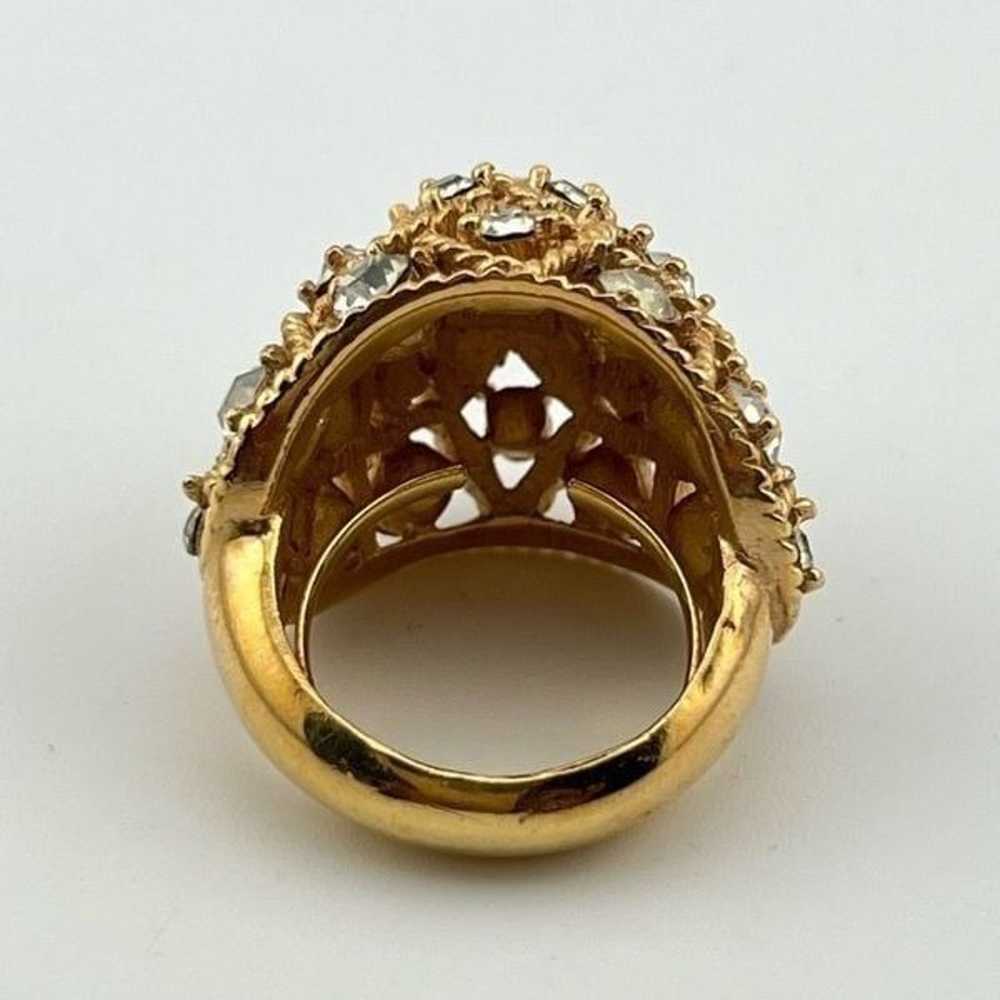 Vintage CROWN TRIFARI Domed Goldtone Ring Diamond… - image 6