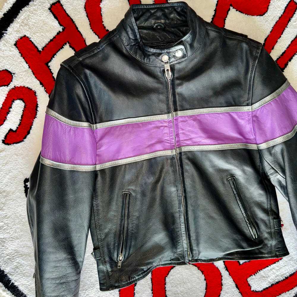 UNIK Black & Purple Women’s Leather Motorcycle Ja… - image 3