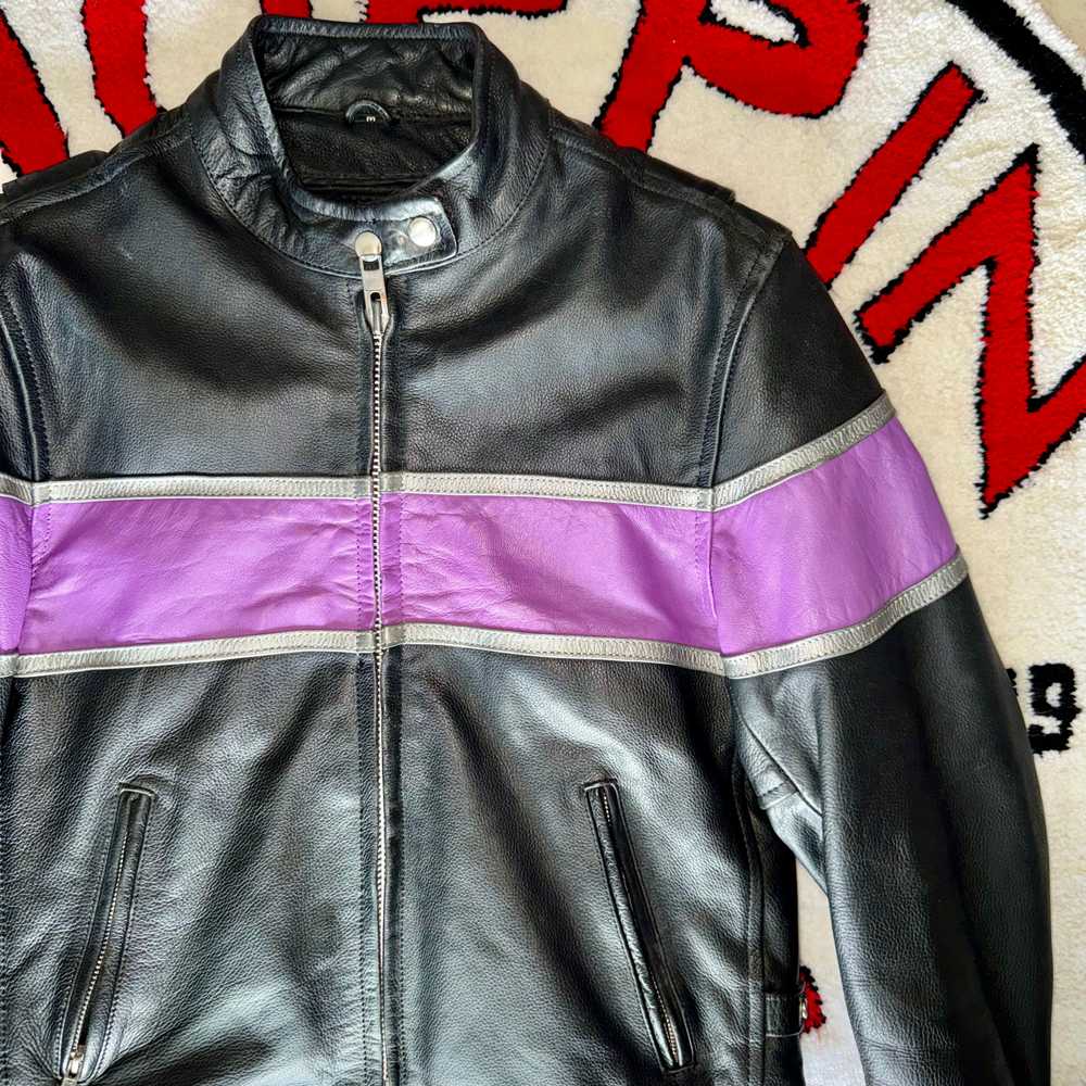 UNIK Black & Purple Women’s Leather Motorcycle Ja… - image 5