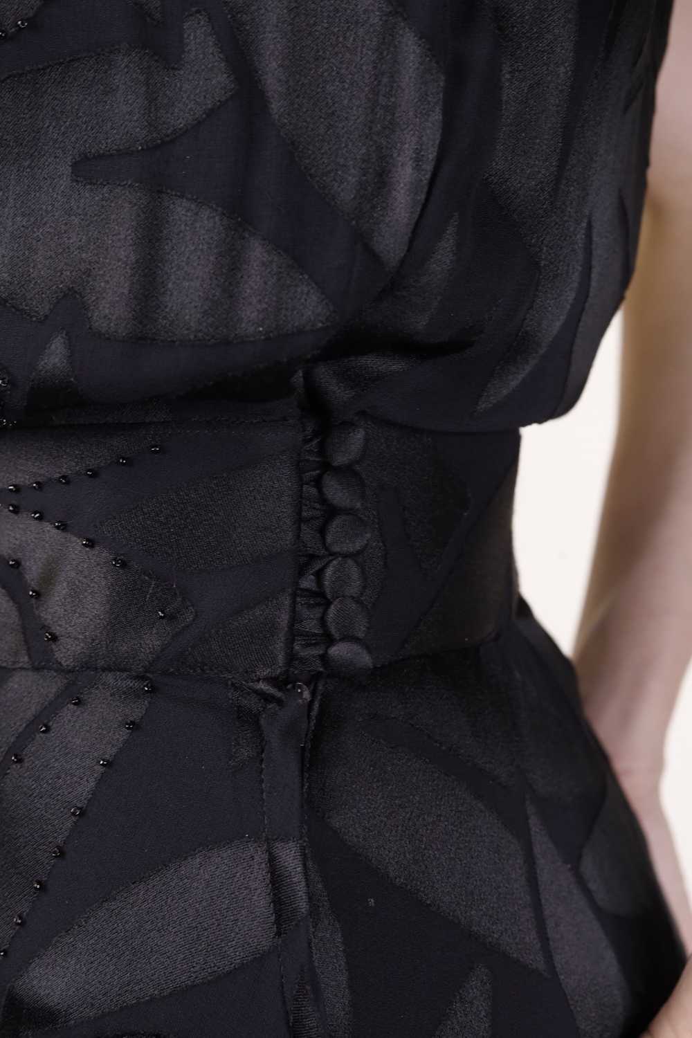 Black Silk Beaded Flower Detail Evening Gown 1930s - image 7