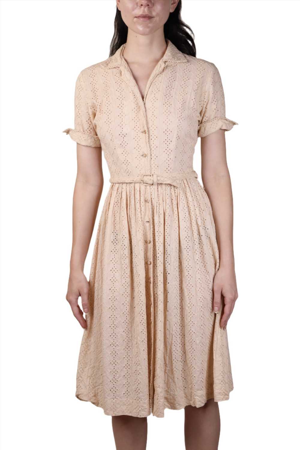 Cay Artley, Cream Cotton Lace Day Dress 1940s - image 2