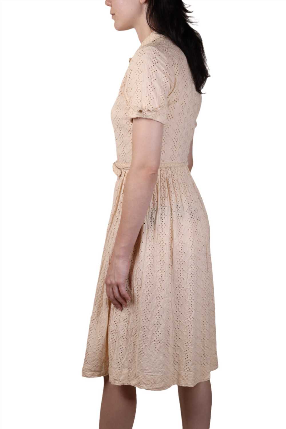 Cay Artley, Cream Cotton Lace Day Dress 1940s - image 5