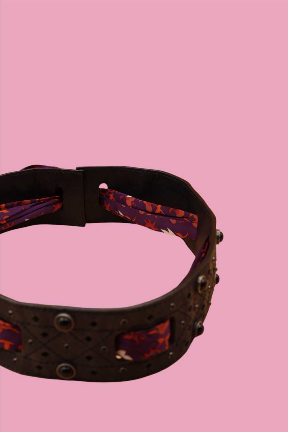 Christian Dior Black Leather Grommet Belt w/ Silk… - image 6