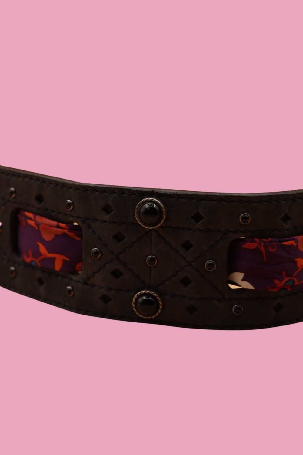 Christian Dior Black Leather Grommet Belt w/ Silk… - image 8