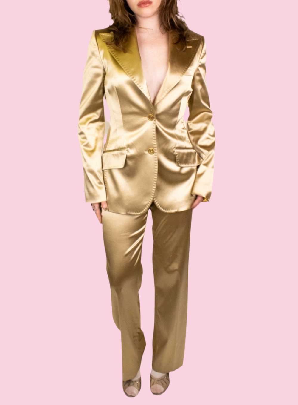 Dolce & Gabbana, Gold Satin Pant Suit Y2K - image 1