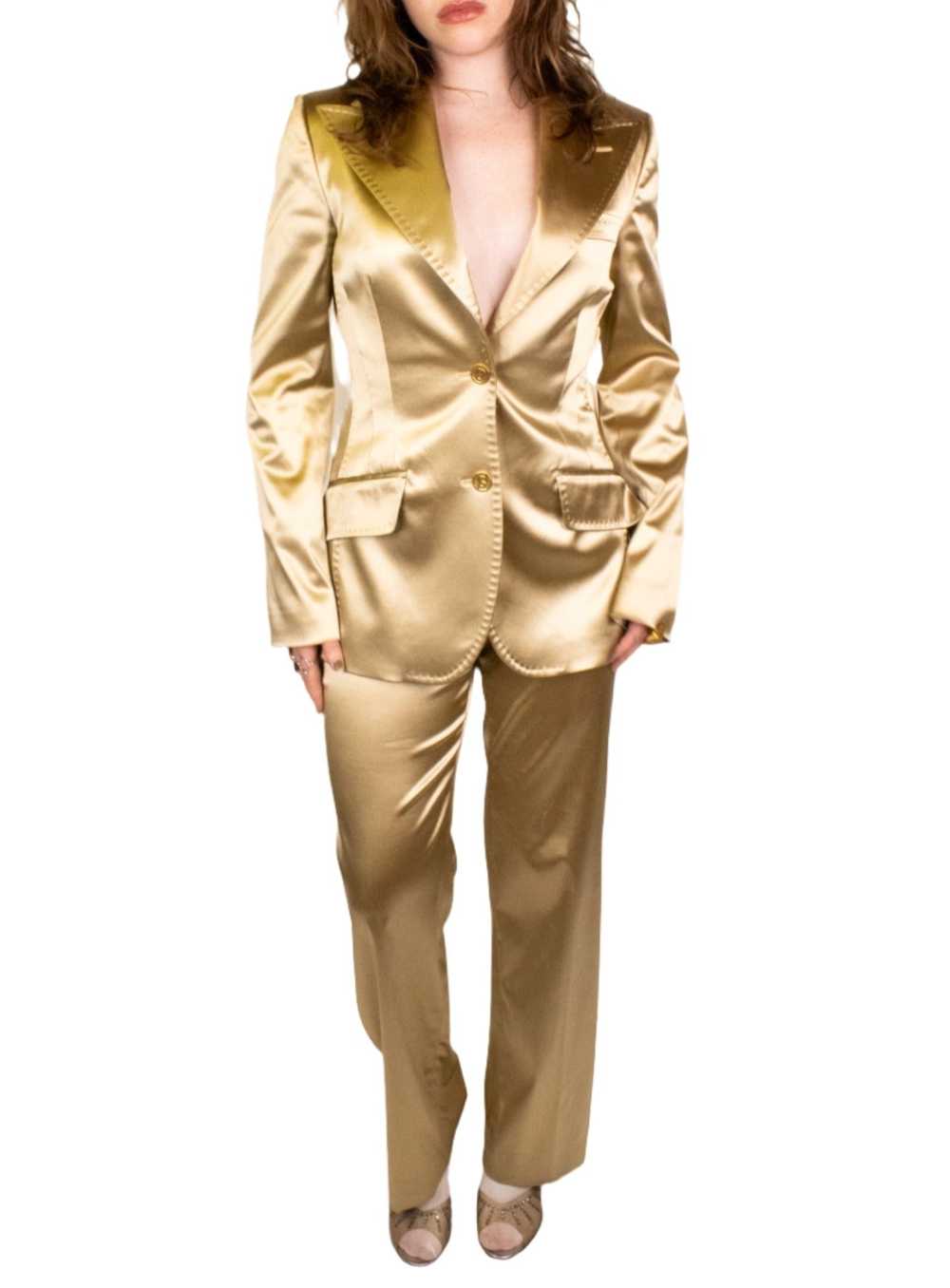 Dolce & Gabbana, Gold Satin Pant Suit Y2K - image 2