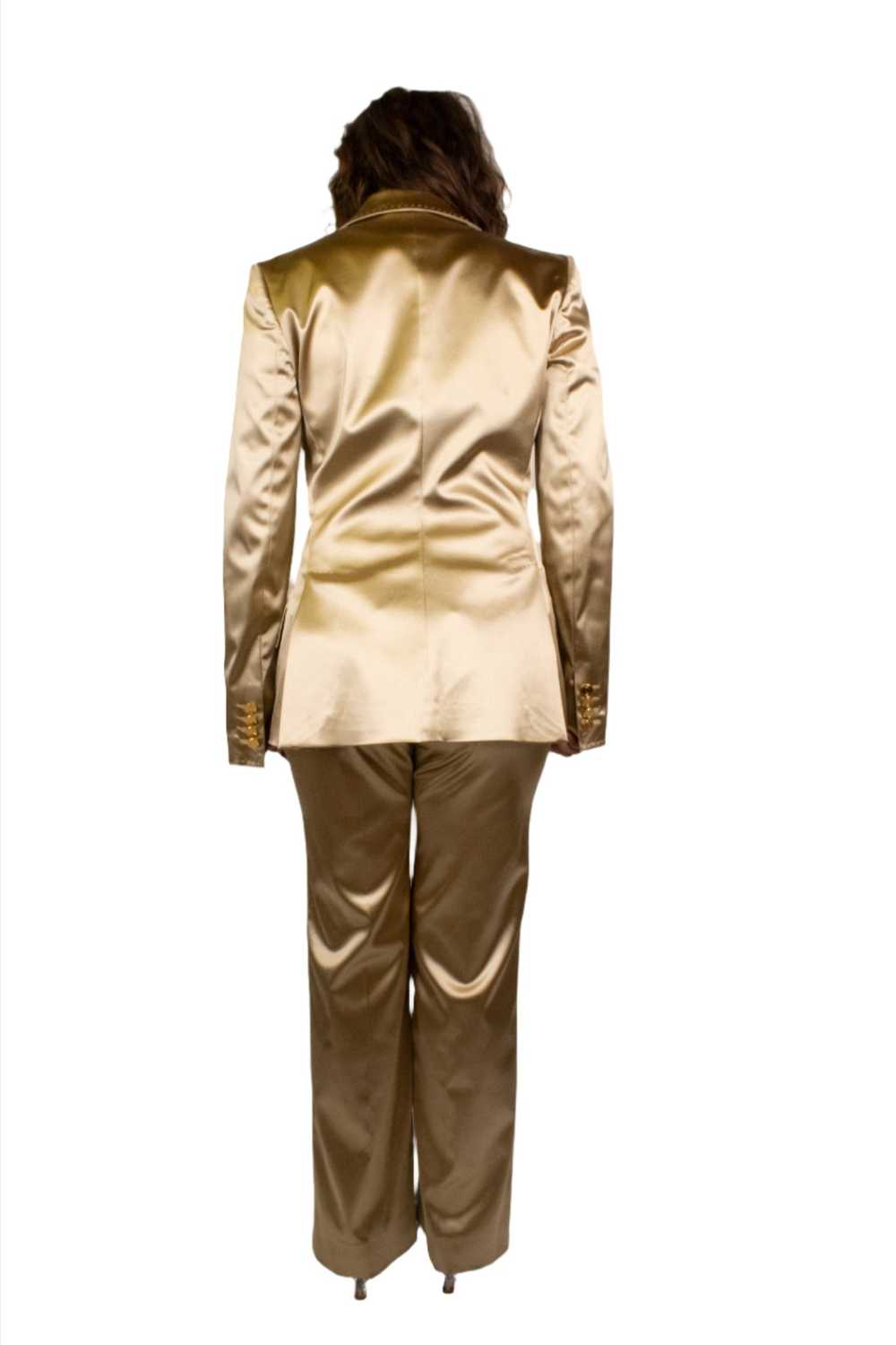 Dolce & Gabbana, Gold Satin Pant Suit Y2K - image 5