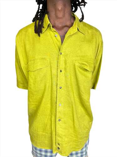 Bright Green Linen Button Up 1990s