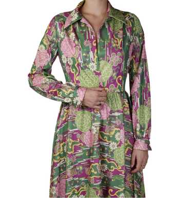 Green & Purple Floral Graphic Long Sleeve Maxi Dr… - image 1