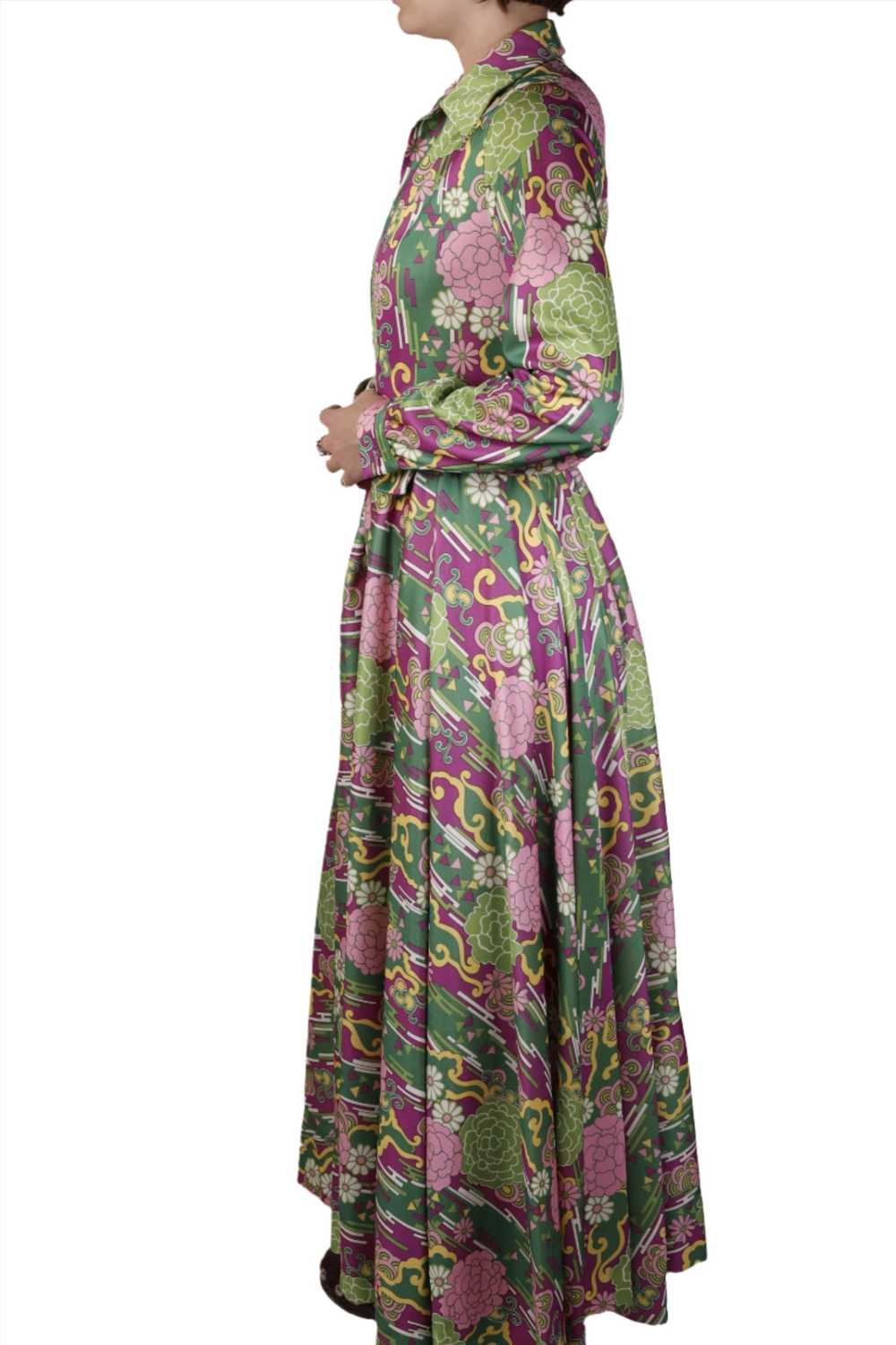 Green & Purple Floral Graphic Long Sleeve Maxi Dr… - image 3