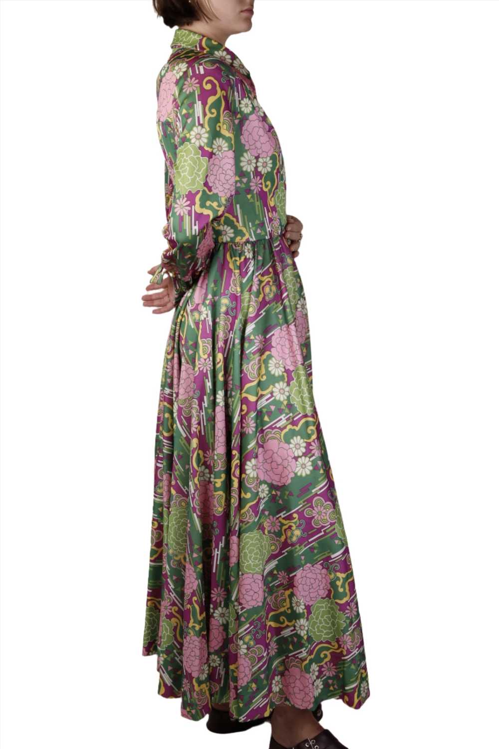 Green & Purple Floral Graphic Long Sleeve Maxi Dr… - image 5