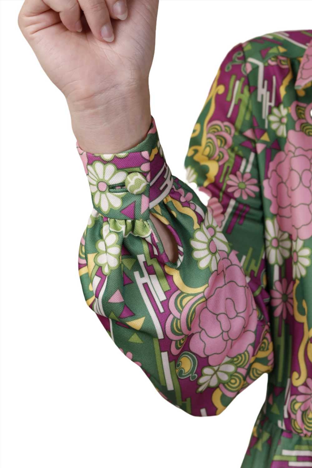 Green & Purple Floral Graphic Long Sleeve Maxi Dr… - image 6