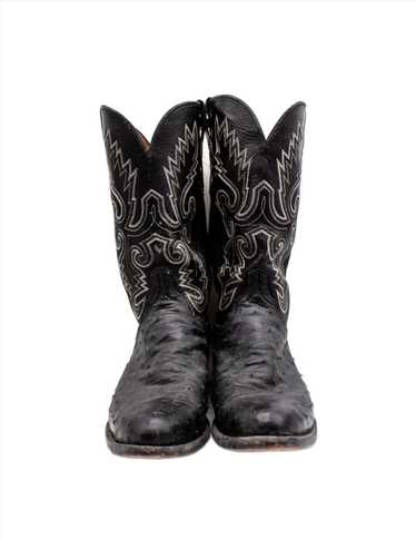 Lucchese 1883 Black Exotic Ostrich Boots Handmade 