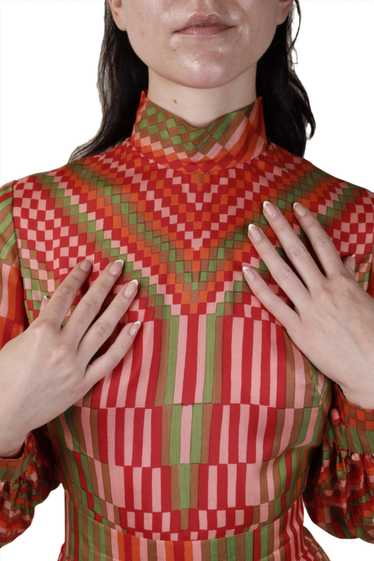 Red Silk Geometric Peasant Dress 1960s