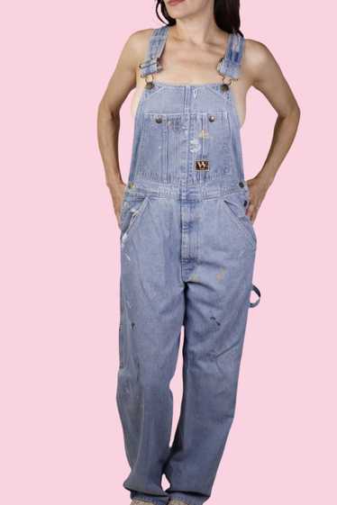 Lightwash Distressed Denim Overalls 1980s