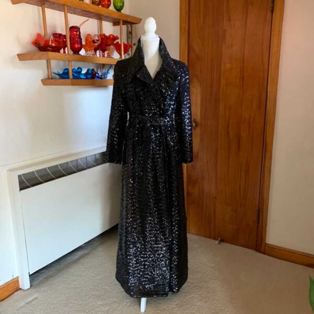 Vintage Black Sequin Duster/Opera Coat Young Dime… - image 2