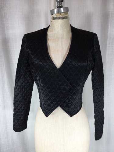 Vintage 1980’s Black Satin Quilted Jacket - image 1