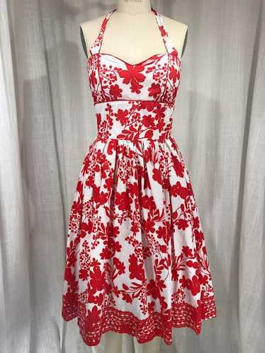 Vintage Inspired 50’s Red & White Flower Print Ha… - image 1