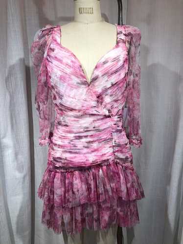 Vintage Inspired 70s Pink Net Ruffled Mini Dress