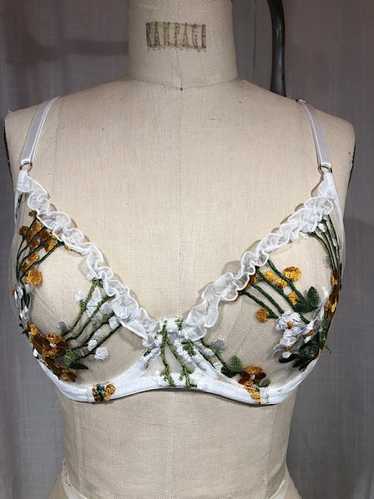 Vintage Inspired 60’s White Floral Embroidered Bra