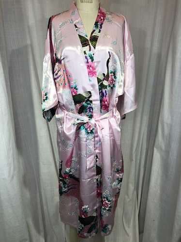 Vintage Y2k Pink Peacock Print Kimono Robe