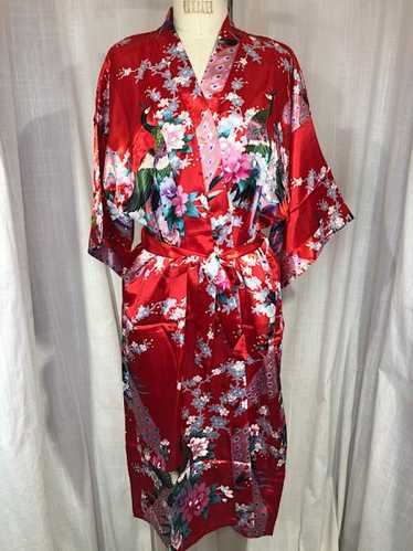 Vintage Y2k Red Peacock Kimono Robe - image 1