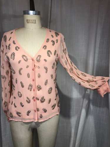 Vintage 80s Pink Beaded Chiffon Blouse