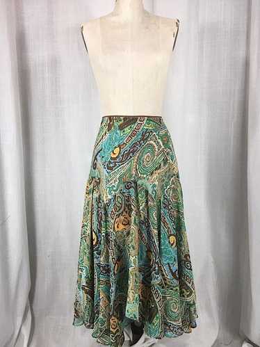 Vintage Inspired Green Paisley Print Peasant Skirt - image 1