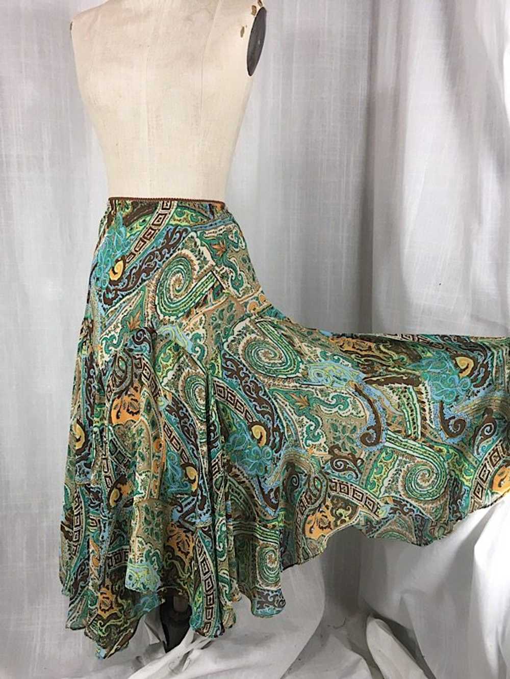 Vintage Inspired Green Paisley Print Peasant Skirt - image 2